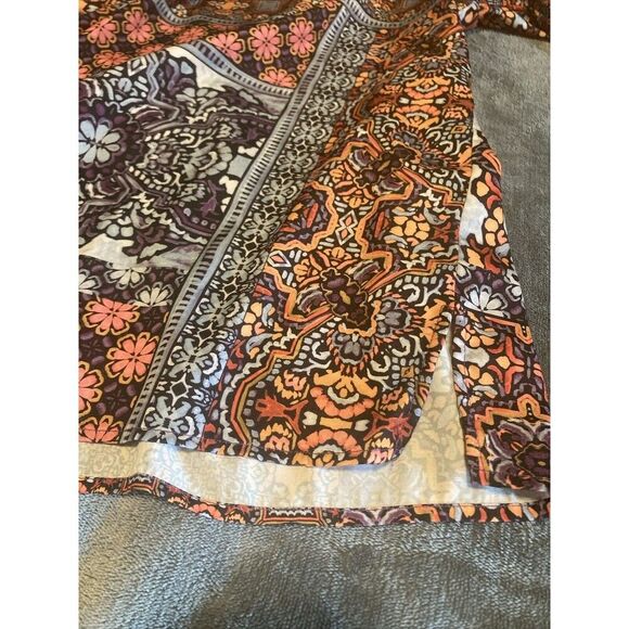 Democracy Boho Peasant Shirt Balloon Sleeves Orange Blue Geometric Floral Large - Picture 11 of 12